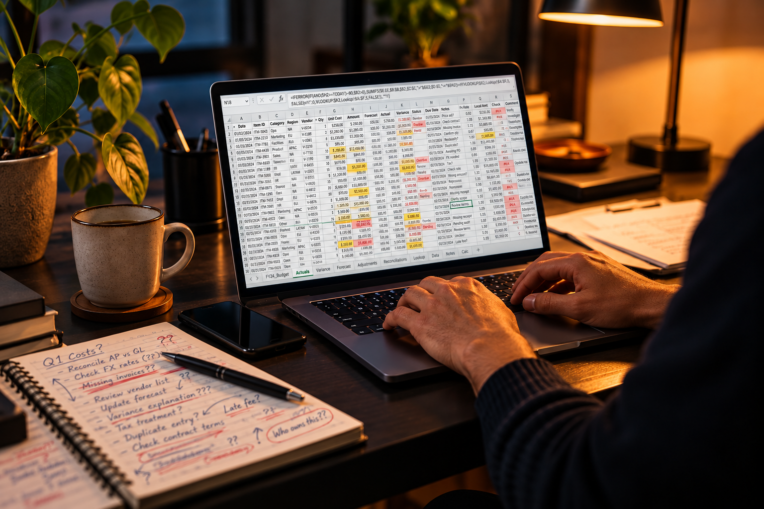 Planilha de controle aberta no notebook